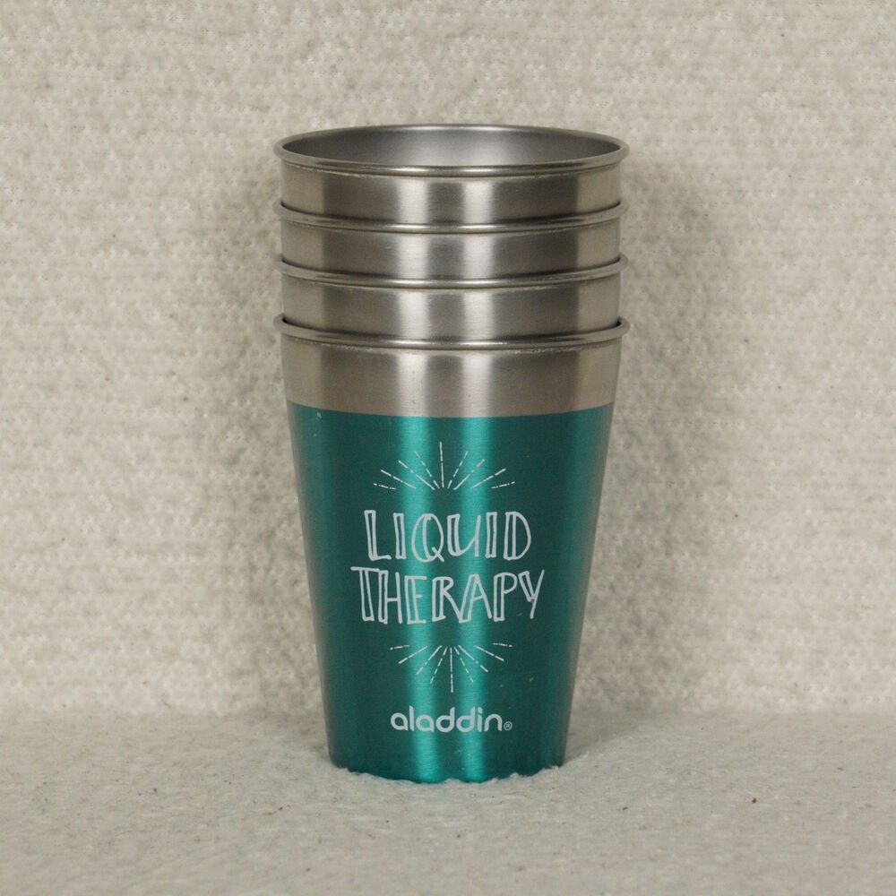 Lot of 4 Aladdin 18oz Stainless Steel Tumbler Cups Green Anodized Adult Beverage